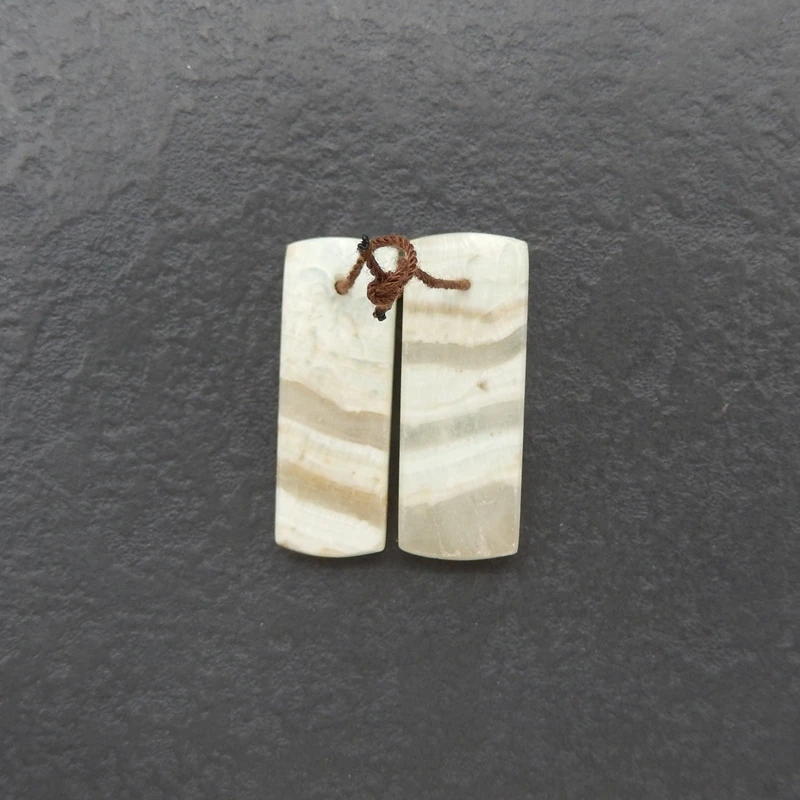 

2PCS Hemimorphite Rectangular Pendant Pair Polished Wavy Banded White-Beige Gemstone Jewelry Components for Crafting