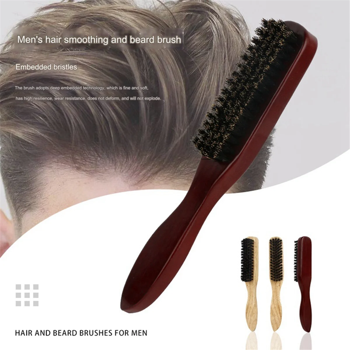 Brush for Smoothing Hair, Boar Hair Brush,for Women and Men Hair Brush Barber Beard Brush Dark Red