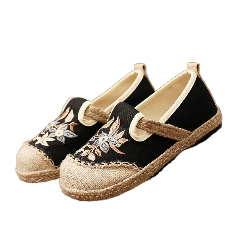 Handmade women's linen and canvas shoes, shoeless informal sports shoes, embroidered flat shoes, hemp shoes