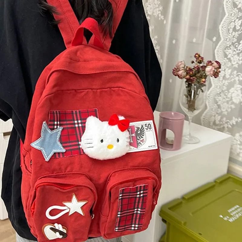 

Red schoolbag for female college students, cute backpack for female 2024, new design sense, niche travel backpack mochila femini