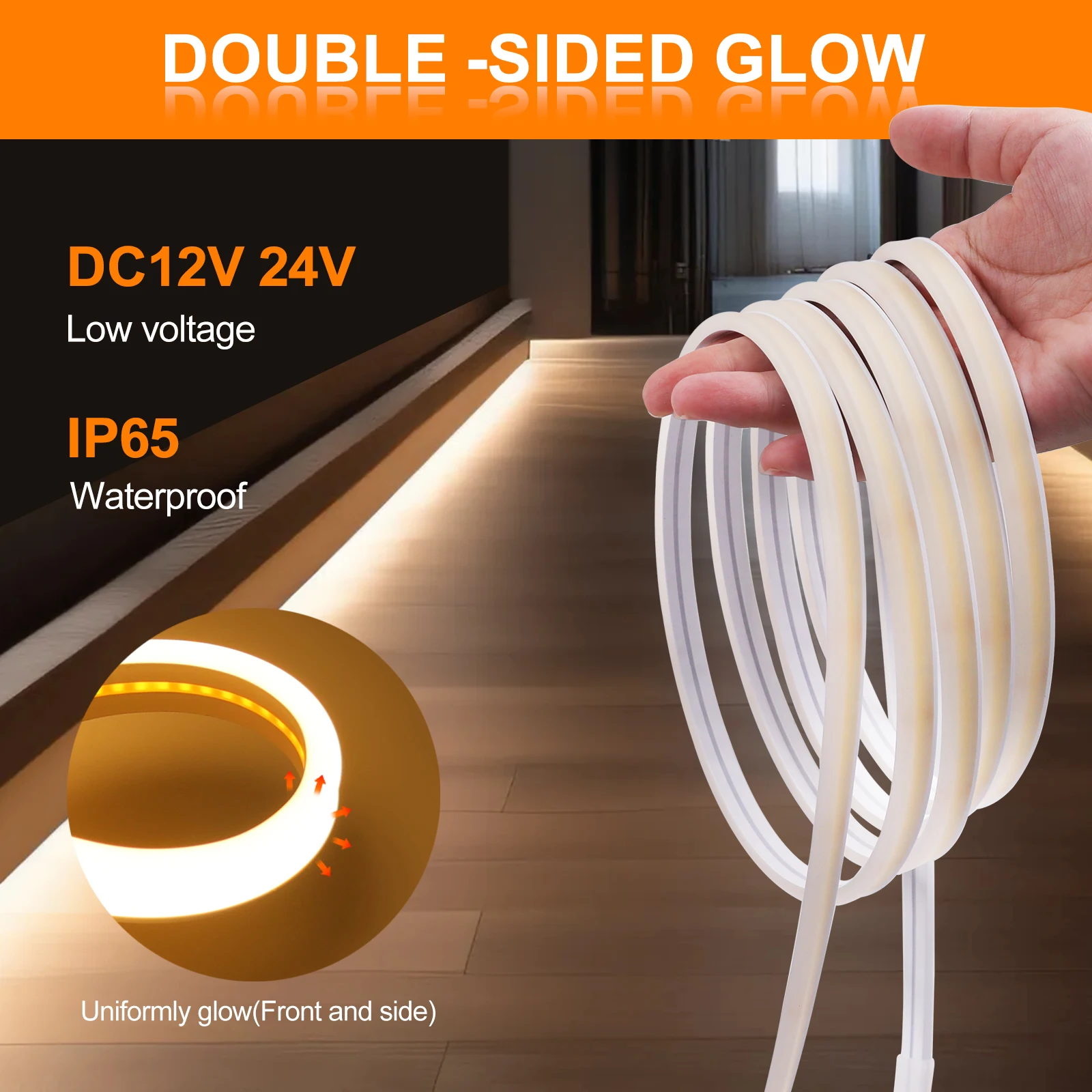 Double Side Glow LED Neon COB Light Strip 12V 24V 320LEDs/m Waterproof COB LED Strip Luminous Party Outdoor Garden Lights