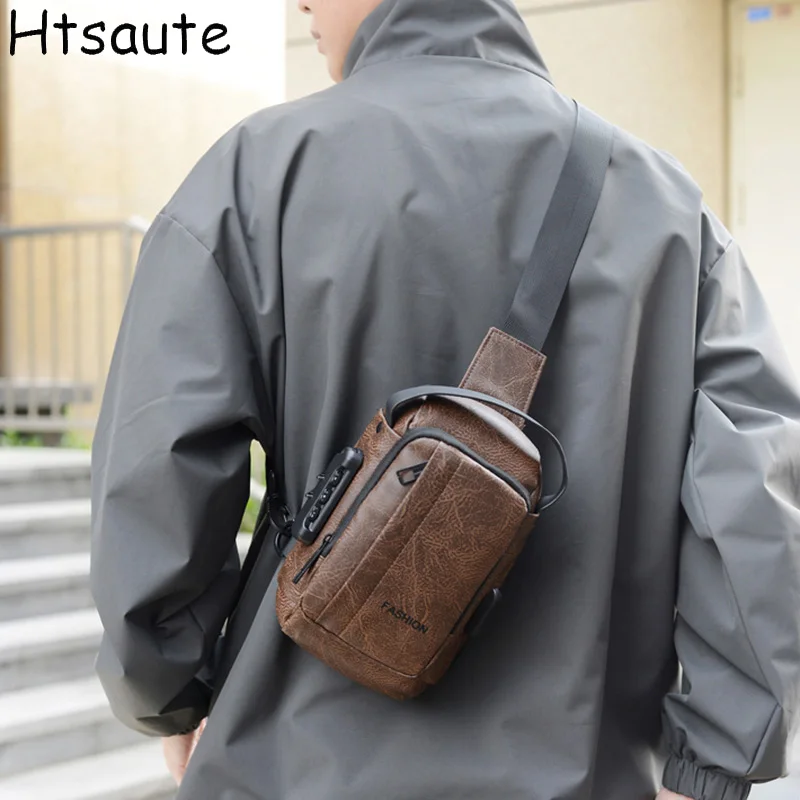

Men's Chest Bags Waterproof Travel Messenger Bag Small USB Charging Port Lightweight Hard Shell Shoulder Bag Stylish Biker Bags
