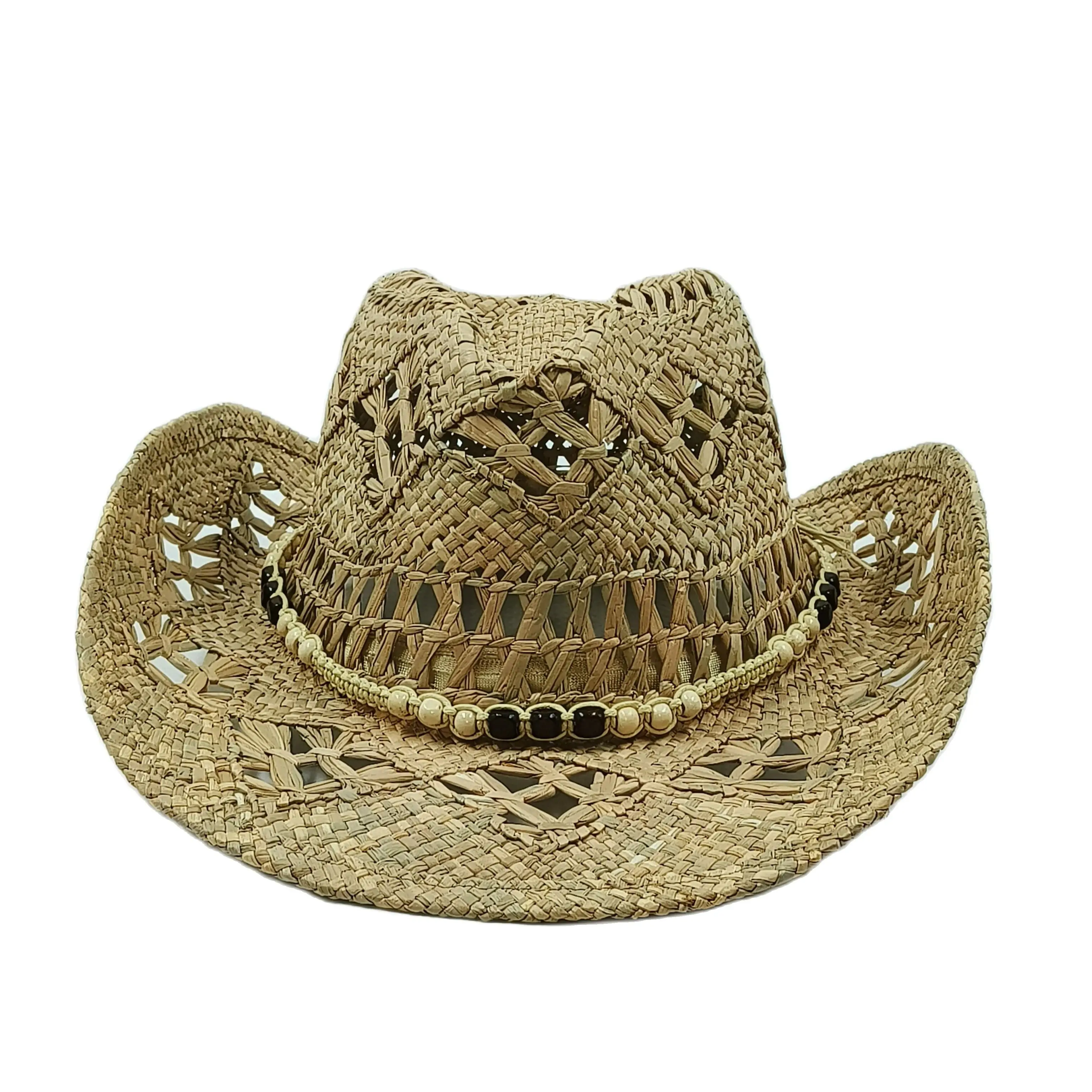 Western Cowboy Słomkowy kapelusz damski Moda Duże rondo natura słomkowy kapelusz lato retro kowbojski parasol przeciwsłoneczny Jazz Hat sombrero vaquero hombr — zdjęcie 2