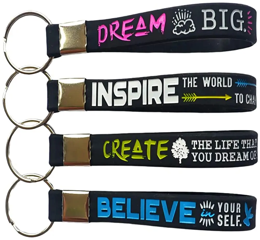 (12-Pack) Dream, Believe, Inspire, Create - Motivational Quote Keychains Silicone Inspirational Gifts and Party Favors