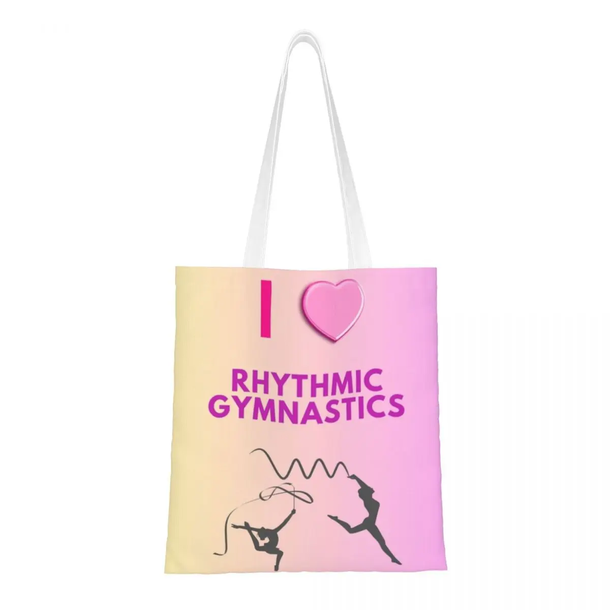 Custom Cute I Love Dance Rhythmic Gymnastics Shopping Tote Bag Recycling Canvas Grocery Shopper Shoulder Bag