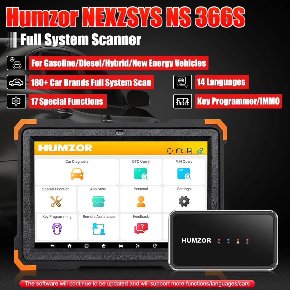 Humzor NexzSYS NS 366S Full system Scanner OBD 2 OBD2 Car Diagnostic Tool TPMS 17 Reset ECU Key Programmer PK Thinkdiag