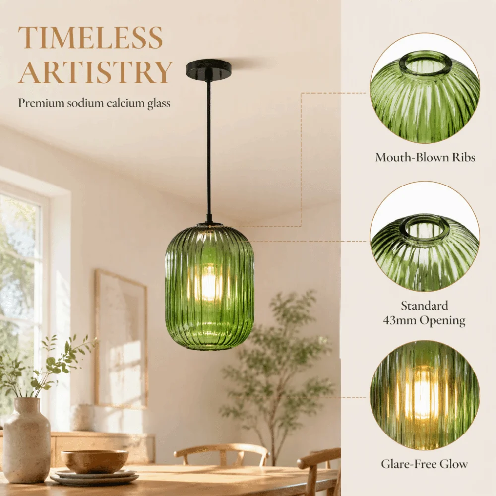 Decorative Cover Striped Glass Lamp Shade Lantern Shaped Hand Blown Glass Light Fixture