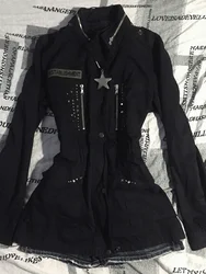 Vintage Y2k Aesthetic Star Zipper Slim Coats Streetwear Fashion Harajuku Coat Korean Ins Grunge Pleated Jackets Streetwear Femme