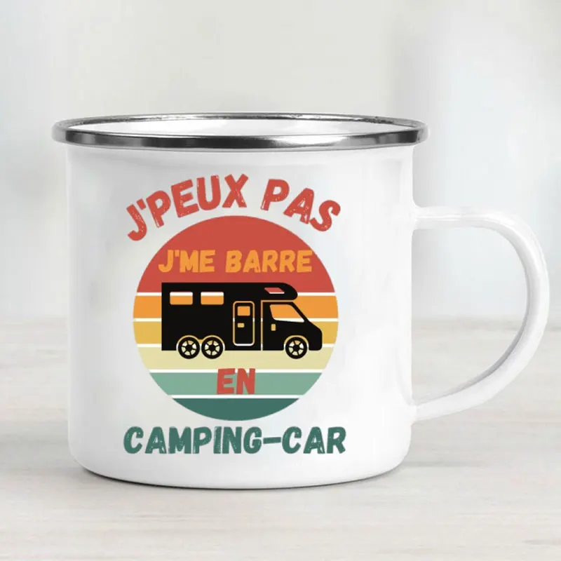 Camping Car Enamel Mug Adventure Together Cup Gift Idea for Camper Van Picnic Metal Insulating Outside Outdoor Festival Travel