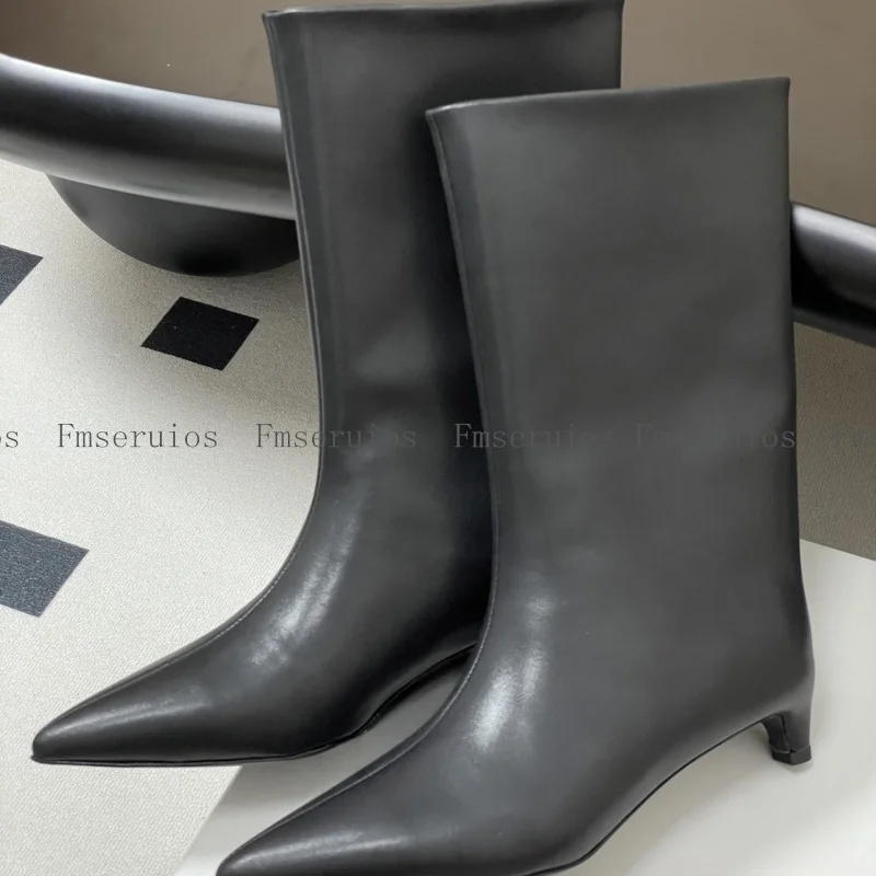 النساء حذاء من الجلد أشار تو كعب منخفض أحذية بوت قصيرة جلد طبيعي أنيق موجزة الاسلوب المناسب أحذية عالية الجودة الخريف الشتاء