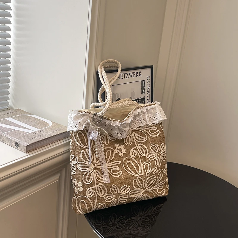 

Straw Woven Lace Large Capacity Shoulder Bags Summer New Ladies Bags on Sale 2025 Brand Beach Commuting Women's Handbag