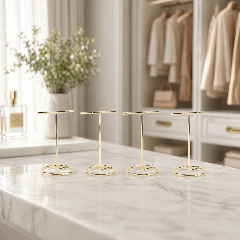 4pcs Slotted T Shaped Earring Display Stand Metal Vertical Necklace Organizer Stand Gold Jewellery Display Stand Photo Props Use
