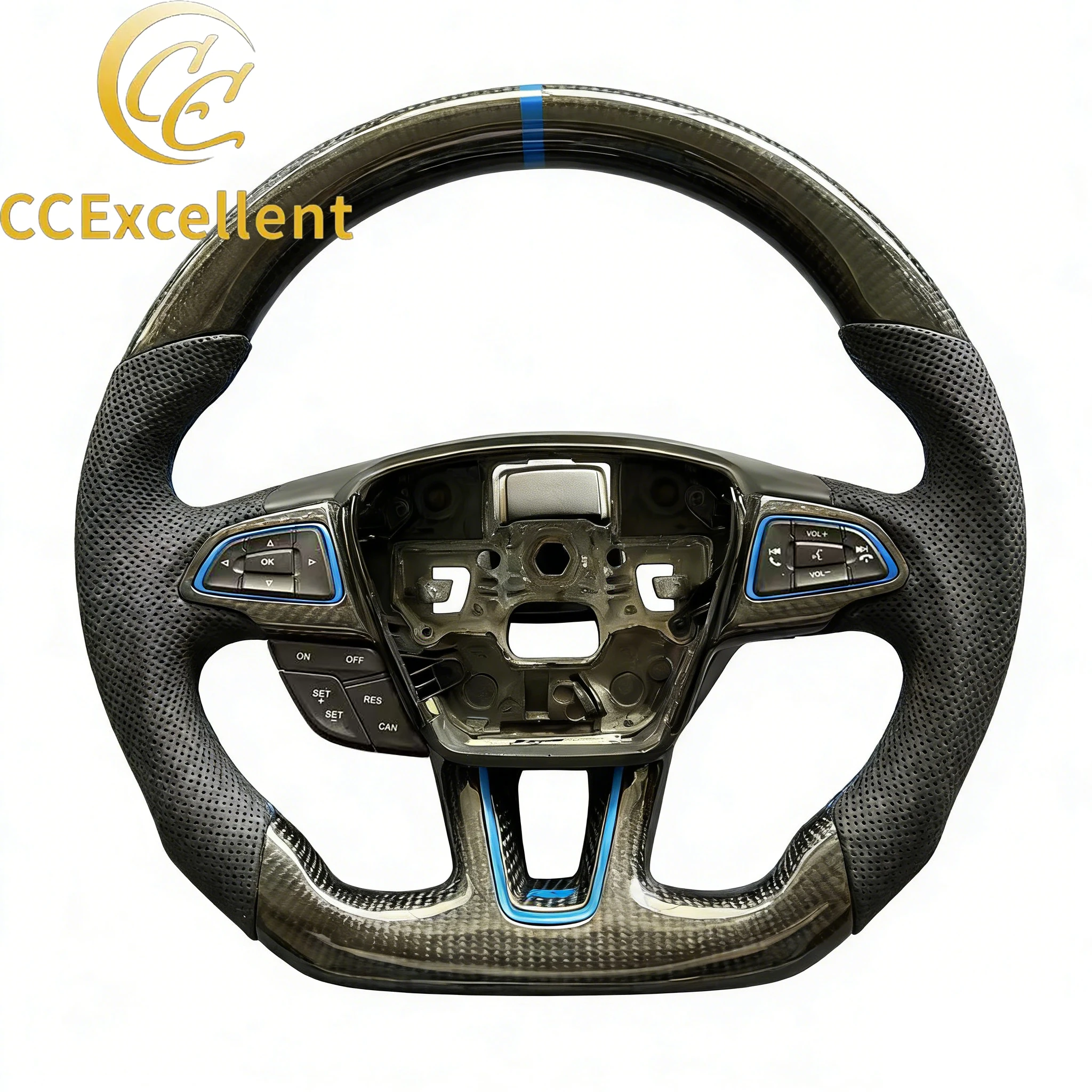 CCExcellent Sports Gloss Carbon Fiber 3 Spoke Steering Wheel for Ford Focus Mk3-Perfect Fit