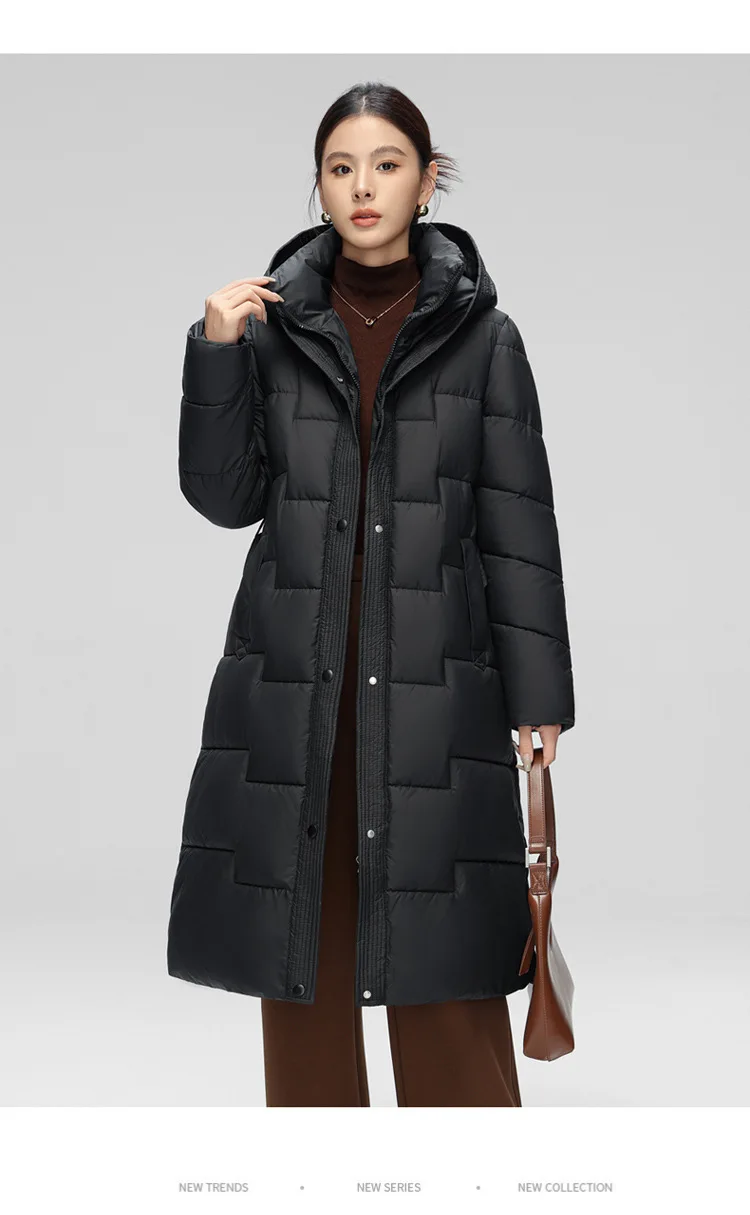 Jaket Musim Dingin Kasual Anti Angin Wanita Model Sedang Panjang, Jaket Berisi Kapas, Jaket Hoodie Bulu Angsa Putih