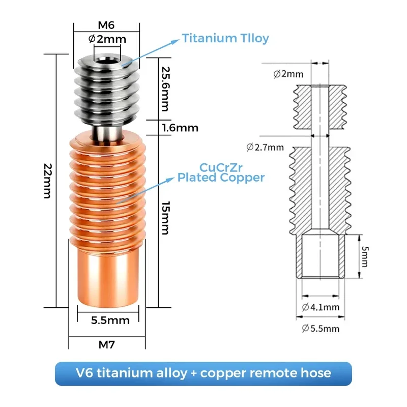 E3D V6 Titanium Alloy Copper Bi-metal Throat Heatbreak Throat For E3D V6 HOTEND Heater Block For CR10S CR6 SE 3D Printer Parts