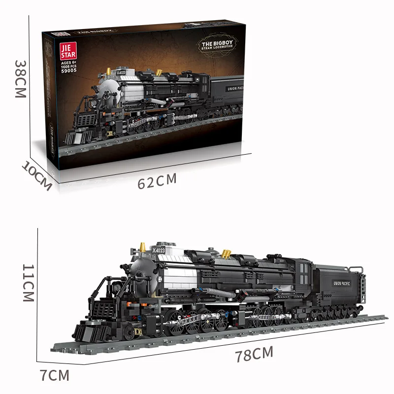 JIESTAR 59005 The Bigboy Steam Locomotive Model DIY Toys Building Blocks Railway Transportation Series Gift For Boys 1608Pcs