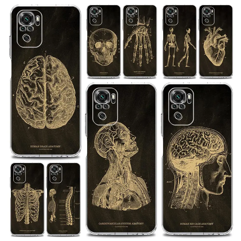 Skeleton Chalkboard Body Heart Phone Case For Xiaomi Redmi Note 13 12 5G 9S 9 8 10 11 Pro Plus 4G 9T 13C 12C10C 9C 9A 7 Cover