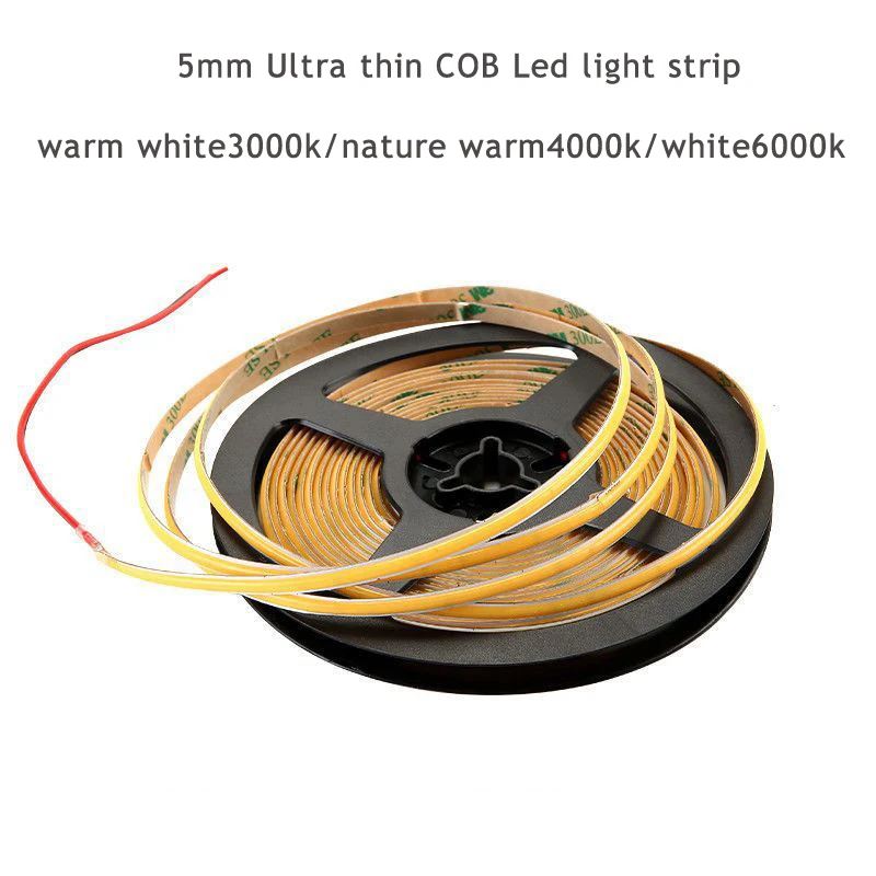 5mm Thin line Tape light lamp  5v 12v 24V COB LED Strip Light High Density Lighting 384Leds Warm Natural White Flexible