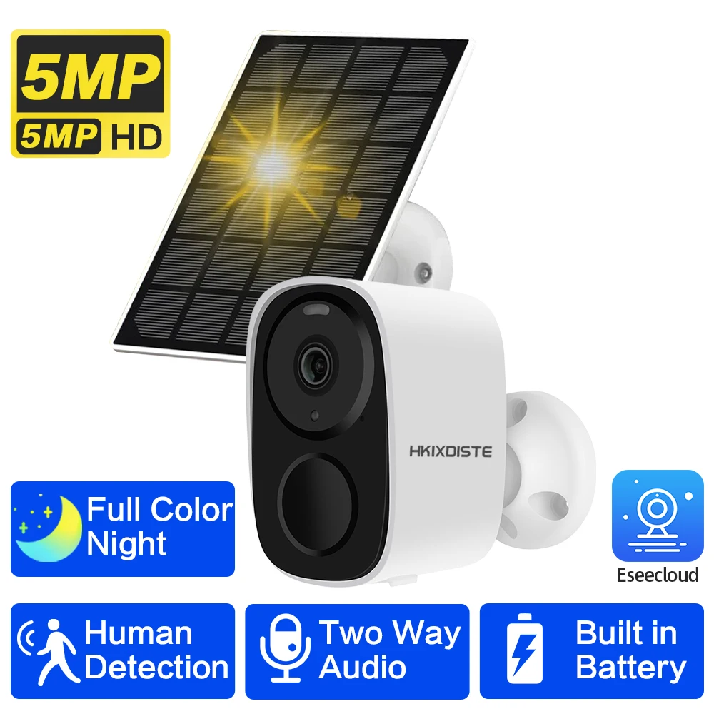 

5MP Solar WiFi Camera Outdoor with Built-in Battery Wireless IP Camera Color Night Vision Video Surveillance Security Cam