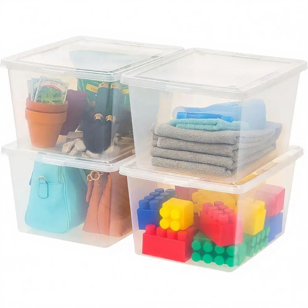 

4-Pack Clear 25 Quart Storage Bins with Lids, Stackable Containers for Organizing Shoes, Clothes, and More - BPA-Free Plastic