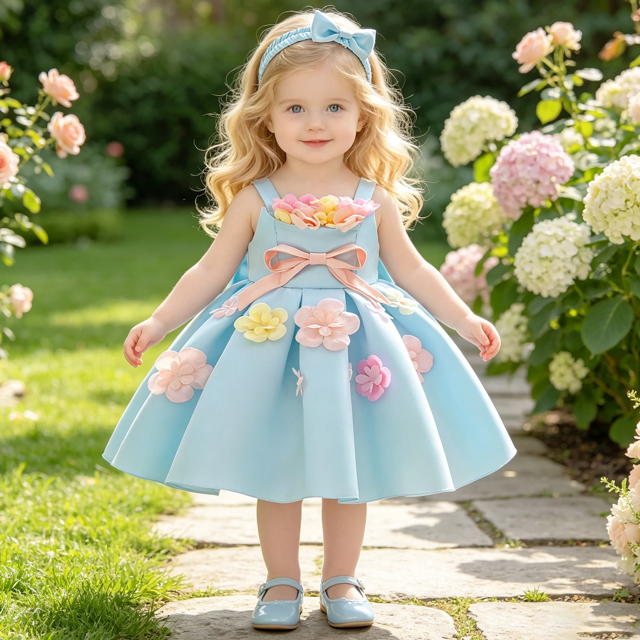 

Toddler Colorful Flower Party Baby Girls Dress Elegant Bow 1st Birthday Wedding Prom Dresses for Girl Bridesmaid Evening Costume
