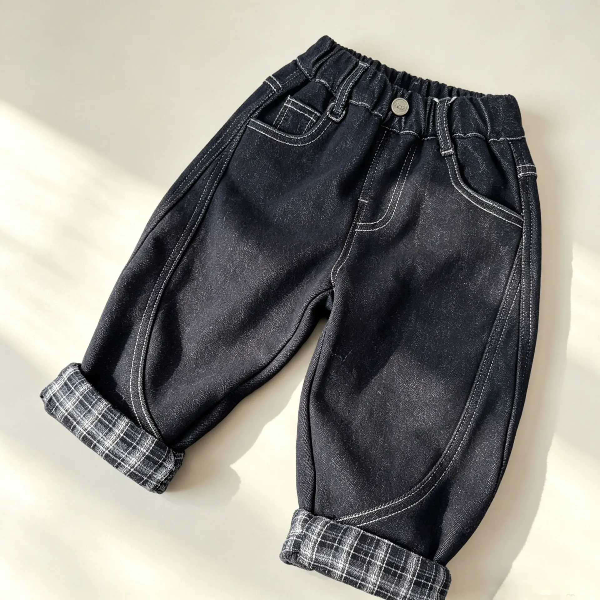 RAISE 2026 Winter 2-10Yrs Boys Jeans Children Boys Thicken Integrated Denim Pants Casual Handsome Junior Boys Straight Pants