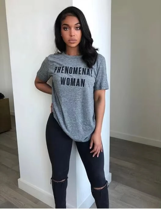 

Skuggnas PHENOMENAL WOMAN Letter Print T-Shirt Women Funny Graphic tshirt Casual tees tops greys anatomy tumblr aesthetic tees