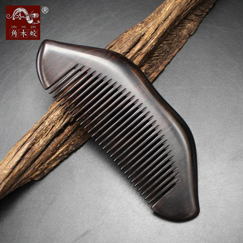 Horned dragonfly ebony black sandalwood fine-toothed solid wood comb