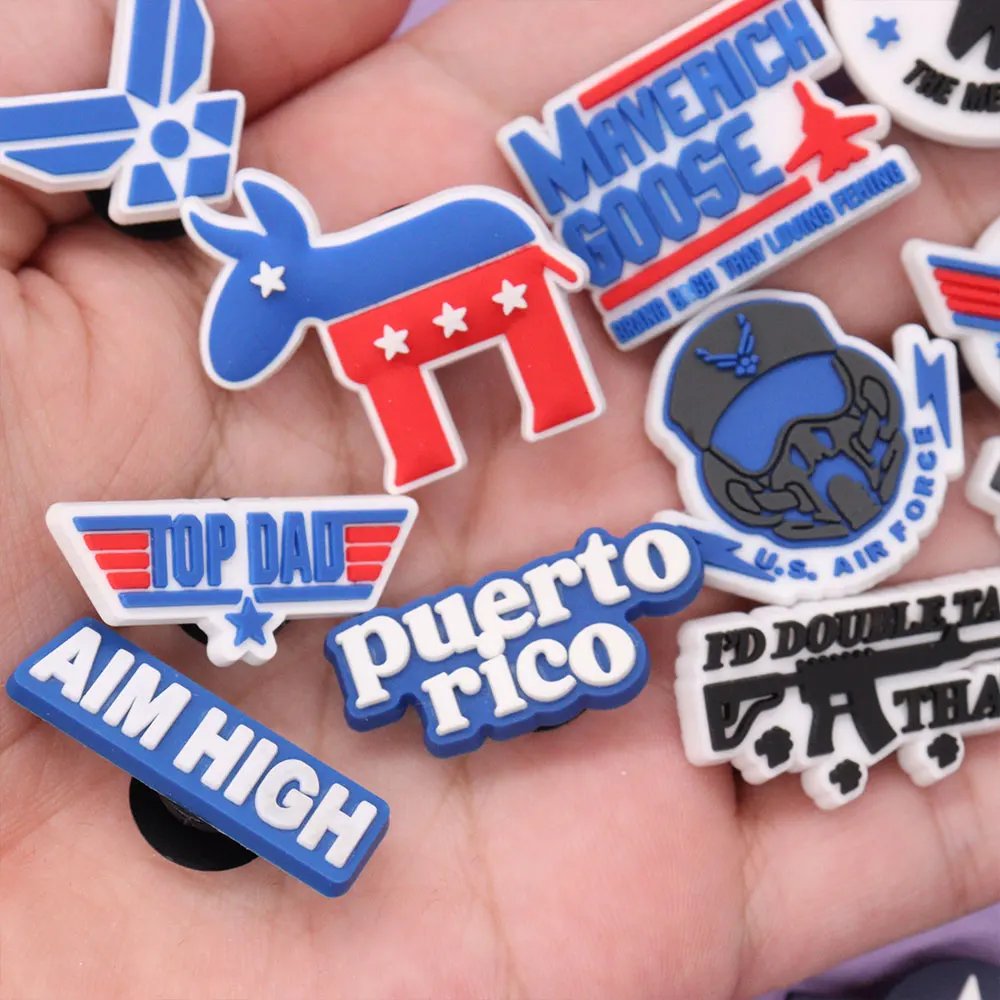 High Quality 1-26Pcs Gun Puerto Rico Plane Man Slipper Shoe Buckle Charms Fit Phone Case Decorations Party Present