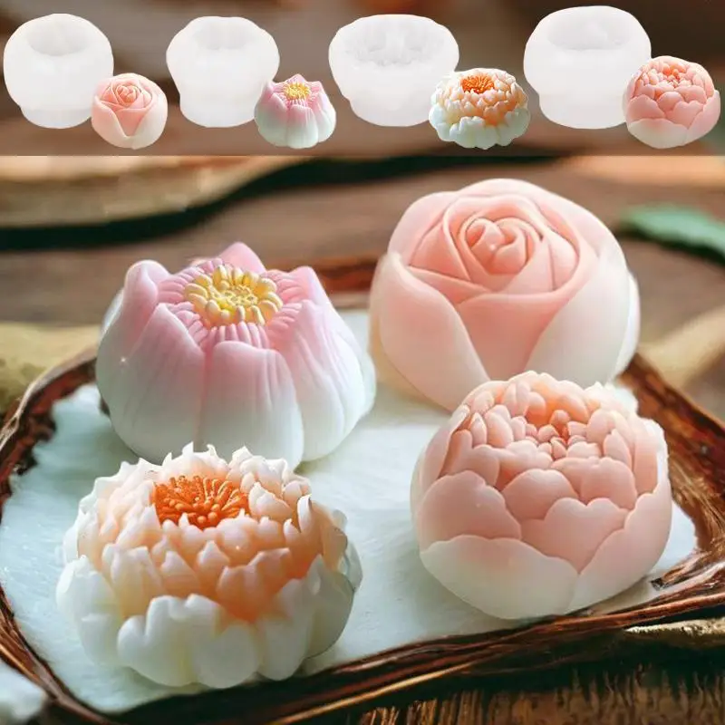 【Nice】Moldes de silicona 3D con forma de flor de loto, rosa e hibisco, para hacer velas, jabones, yeso, resina, chocolate y repostería