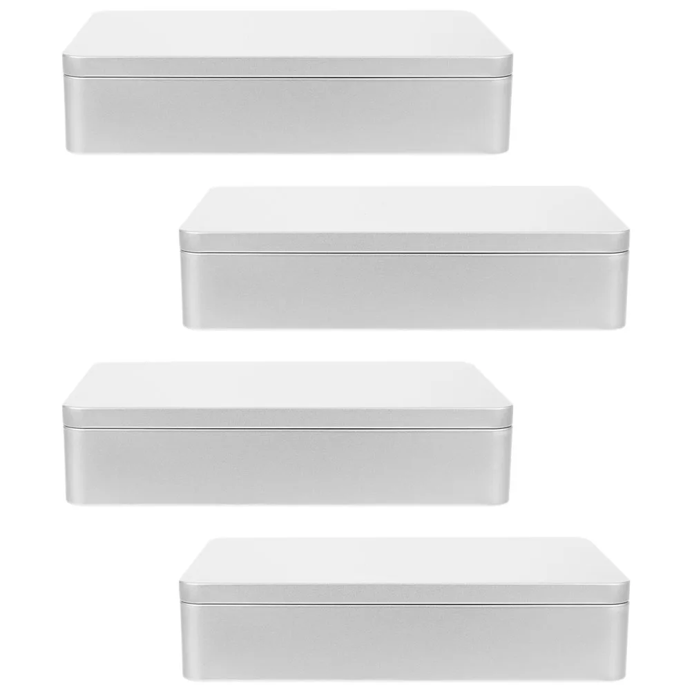 

4 Pcs Storage Box Metal Holder Small Container with Lid Portable Tinplate Pantry Containers Jewelry