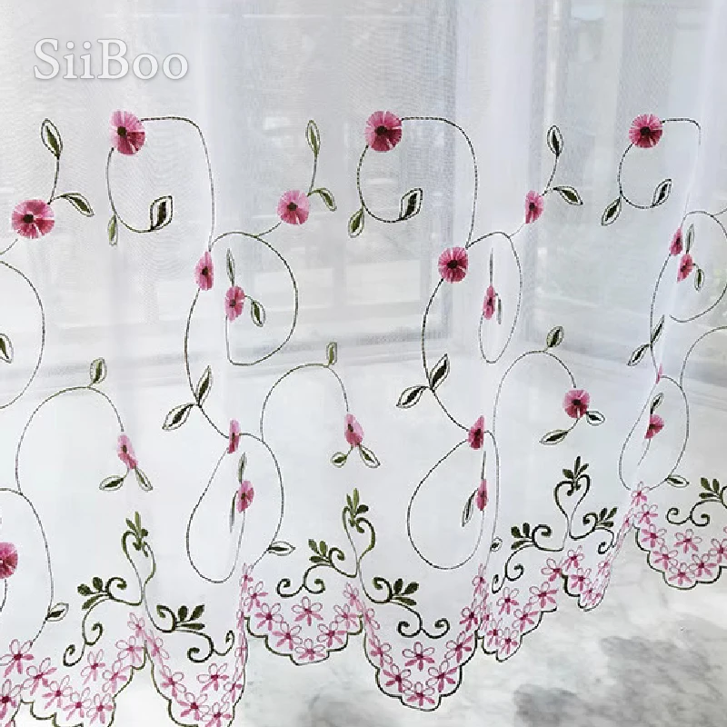 European style flora embroidery voile half curtain for bay window in kitchen room decoration for holidays sp6660