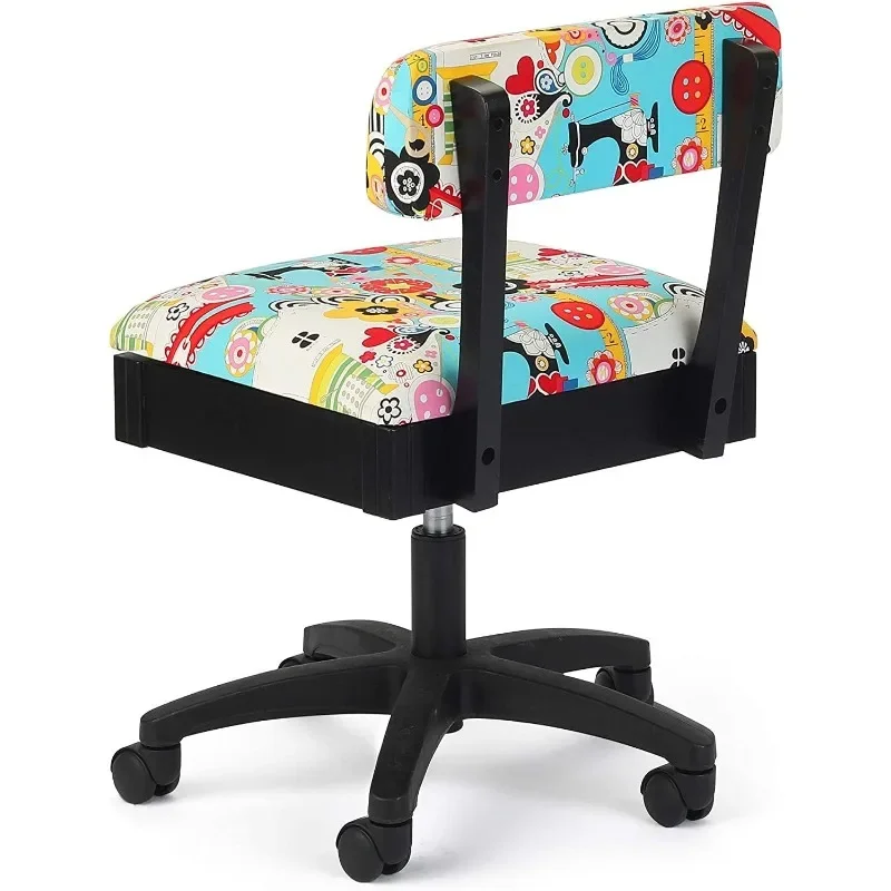 H6880 Adjustable Height Hydraulic Sewing and Craft Chair with Under Seat Storage and Printed Fabric