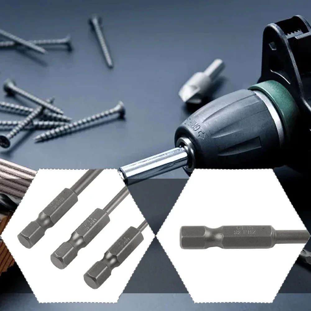 4pcs 6.35mm Hex Shank 50mm Cross Screwdriver Bits Electric Driver Tools Alloy Steel PH00 PH1 PH2 Screwdriver Socket Bit Tools