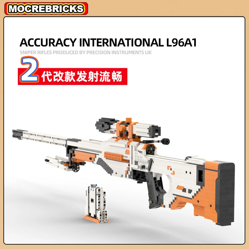 MOC Shootable Game Military Bullets Gun L96A1 AWP Technology Sniper Rifle Fireable Building Blocks Toys Xmas Gifts For Adults