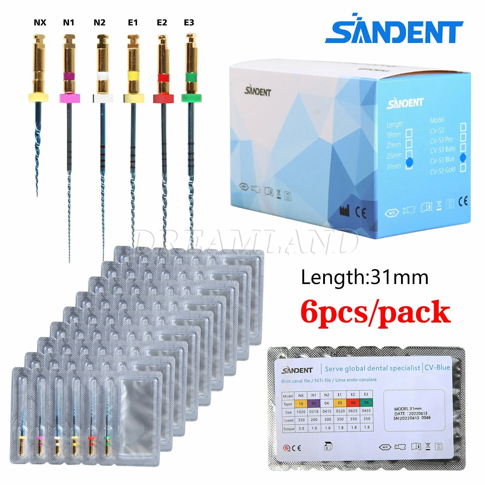 1-10Packs Endodontic Dental Root Canal NITI Files Rotary Endo Files 31MM For dental Engine Use