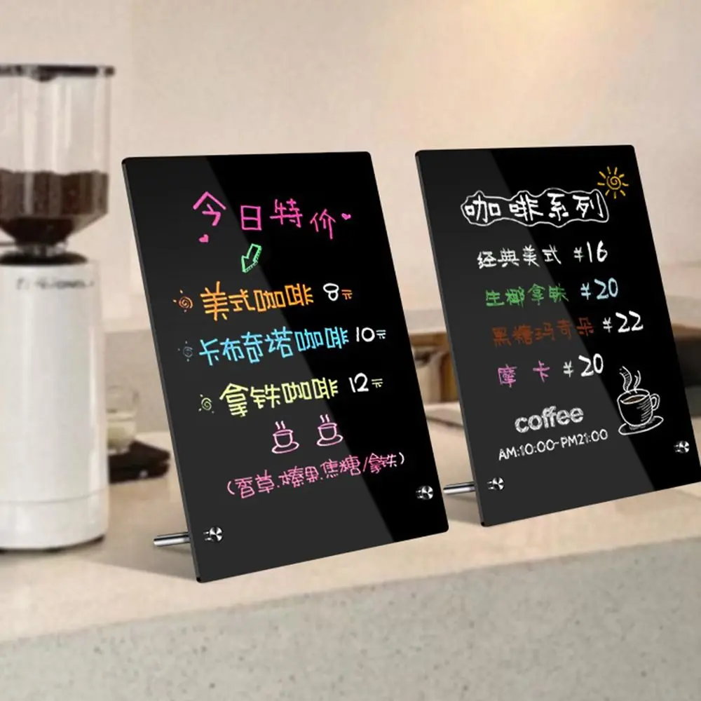 Acrylic Desktop Message Board DIY with Metal Bracket Advertising Display Board Vertical Desktop Stand