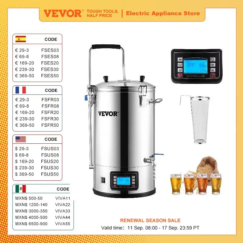 Vevor 35l 110/220v Edelstahl All-in-One-Bierbrauer-Elektro brau system mit Pumpenbraubier-Ausrüstung ssatz