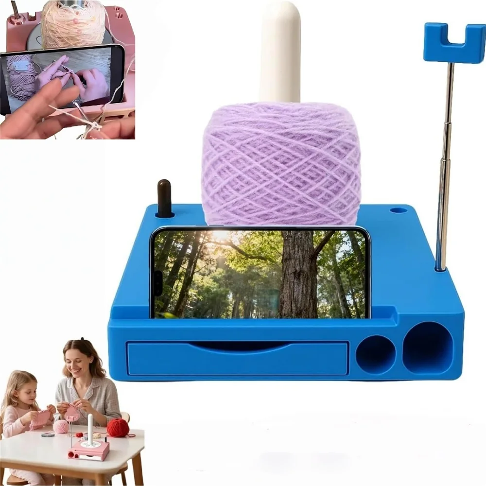 

2026 New Detachable Yarn Spool Organizer Box, Crochet Caddy, with Phone Stand, Multi-Functional Yarn Shaft Spool Box