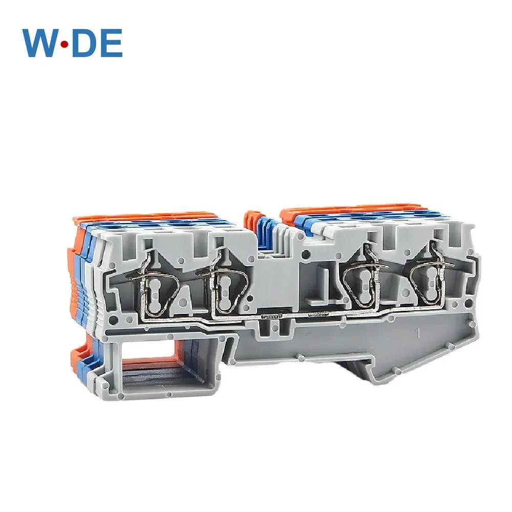 Din Rail Terminal Block ST-4-QUATTRO ตัวเชื่อมต่อสายไฟสุทธิดึงประเภท 4 ตัวนําฤดูใบไม้ผลิลวดตัวนํา 10 ชิ้น