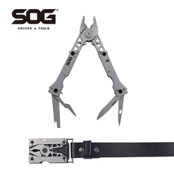 SOG 싱크 I 벨트 버클 멀티 툴 EDC 접이식 플라이어, 야외 캠핑 자기 방어 용품, 노벨티 도구 세트, SN1001CP, 11 도구