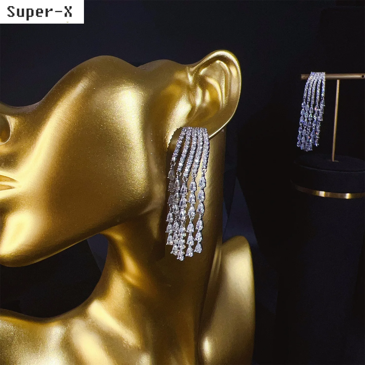 

silver color long earrings women wedding dinner party luxury jewelry gold color water drop chain tassel earrings female