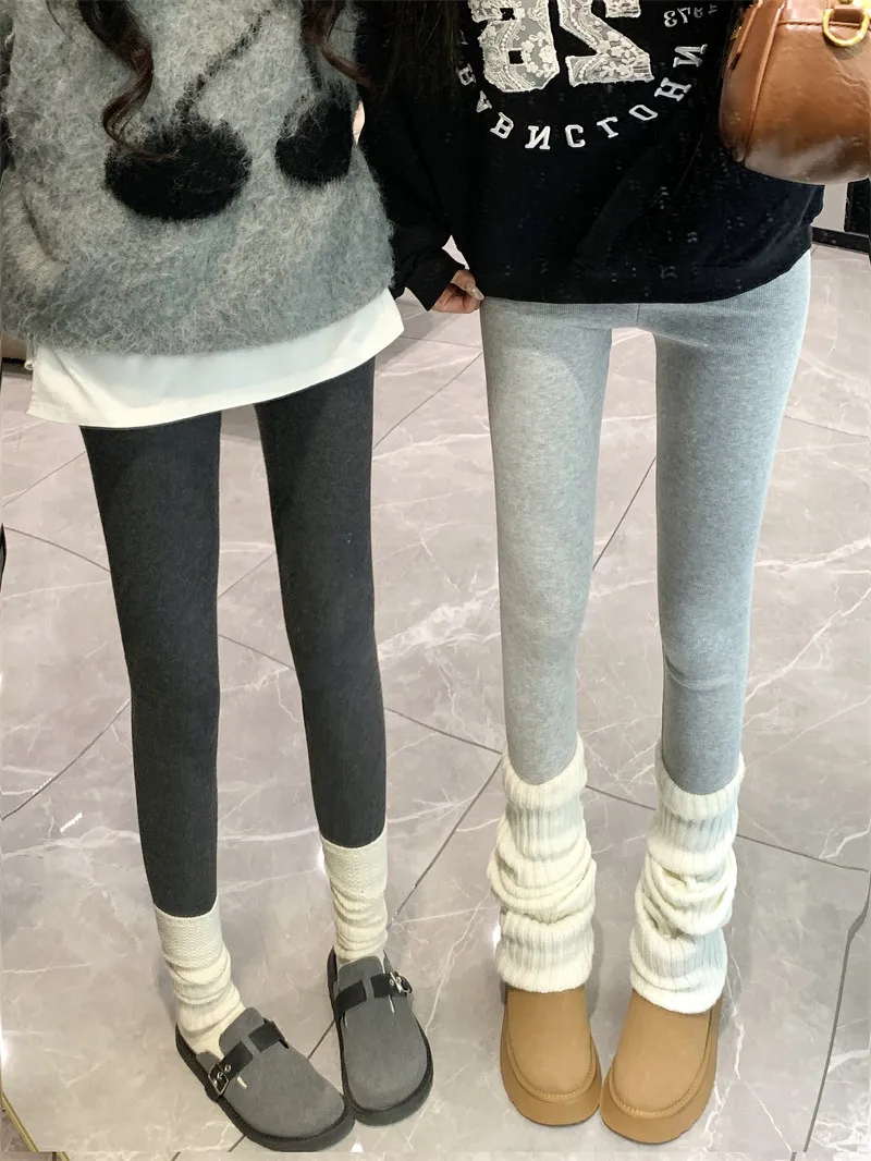 Jesienno-zimowe koreańskie spodnie do jogi damskie, ocieplane, pluszowe, dopasowane.