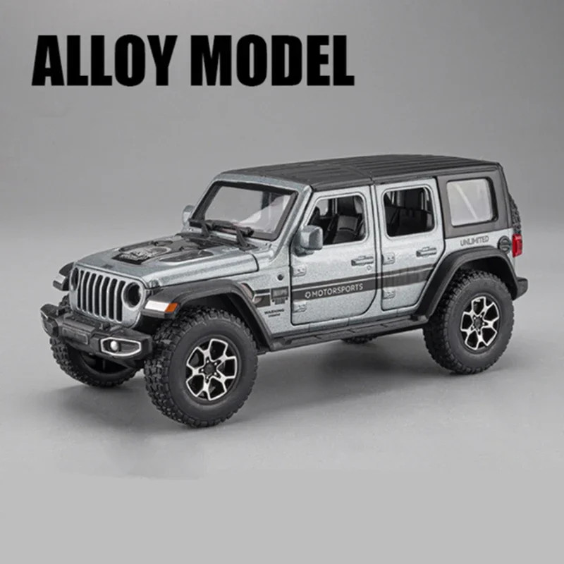 Wrangler Rubicon Diecast Car Model for Kids, Metal Off-Road, Rib Back Car, Simulation, Sound Light Toy, Gift Vehicles, Alloy, 1:32