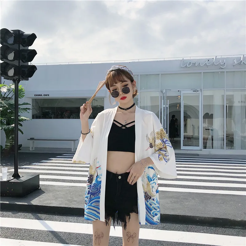 Europe and the United States leisure vacation travel sun protection clothes loose cardigan improved kimono men and women's thin