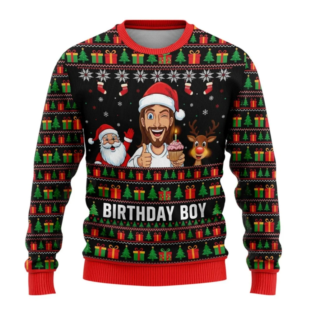 أزياء سانتا كلوز يسوع الجرافيك عيد الميلاد البلوز الخريف الشتاء 3D Printugly سترة عارضة عيد ميلاد سعيد المتضخم قمم