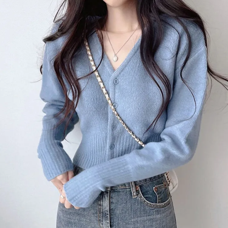 Gentle Sle Knit Cardigan Base Sweater Women Spring and Autumn High Sense Inner wear Slim fit Slimming Short Waist Hugging Top