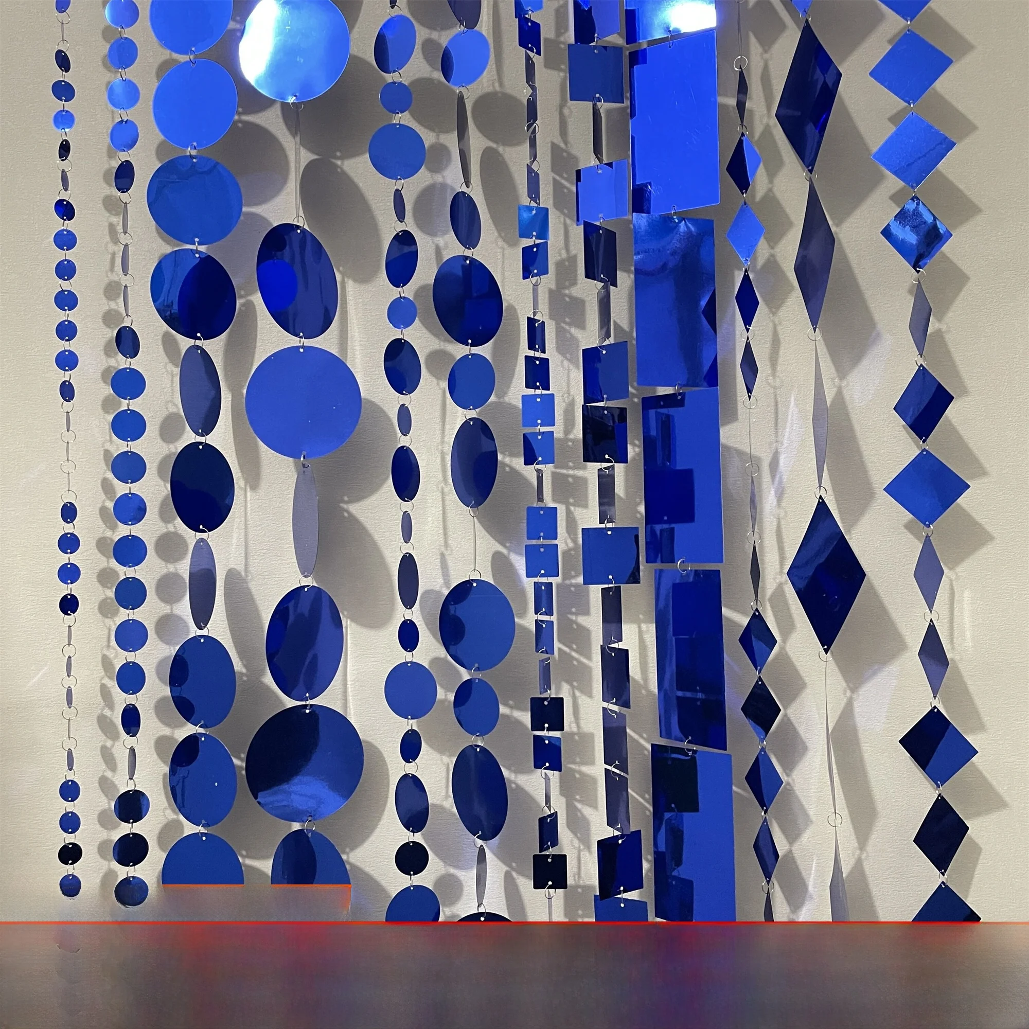 

Синяя зеркальная поверхность, лазерная декоративная веревка с блестками, круглая прямоугольная подвесная занавеска с бриллиантами, аксессуары из ткани для дома