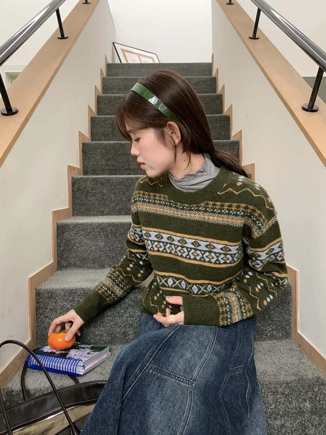 Cisas Thema Kleur Blo Gebreide Trui Dames Losse Ronde Ne Trui Zwaar Borduren Herfst Winter Bovenkleding