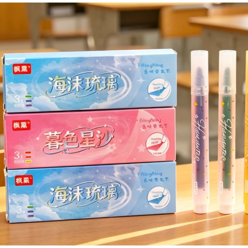 Office School Supplies Star glitter highlighter student boxed color hand account marker high value eye protection key marker